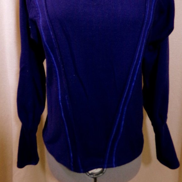 New Cowl neck Pullover Sweater Top M Navy Blue decorative stitched Dolman LongSl - Picture 3 of 6